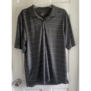 Greg Norman Play Dry Golf Polo Shirt Gray Blue/White Strips Size Large EUC